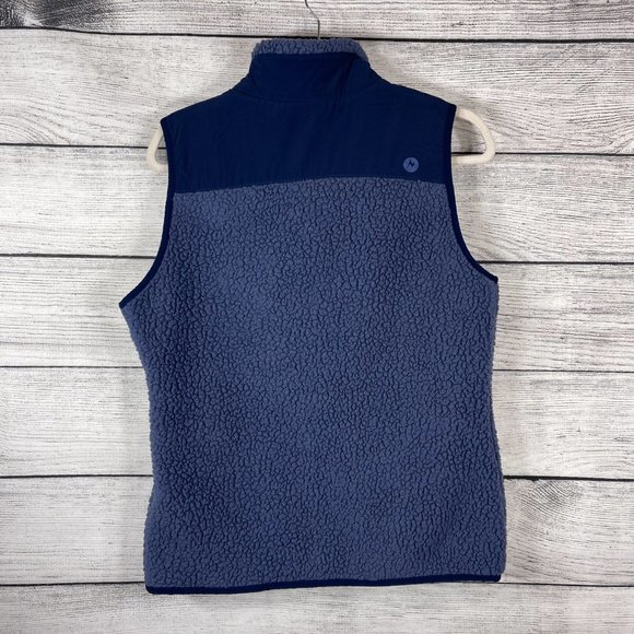 ]Marmot Wiley Polartec Sleeveless Fleece Navy Vest Zipped Sized Pockets S… - Picture 2 of 14